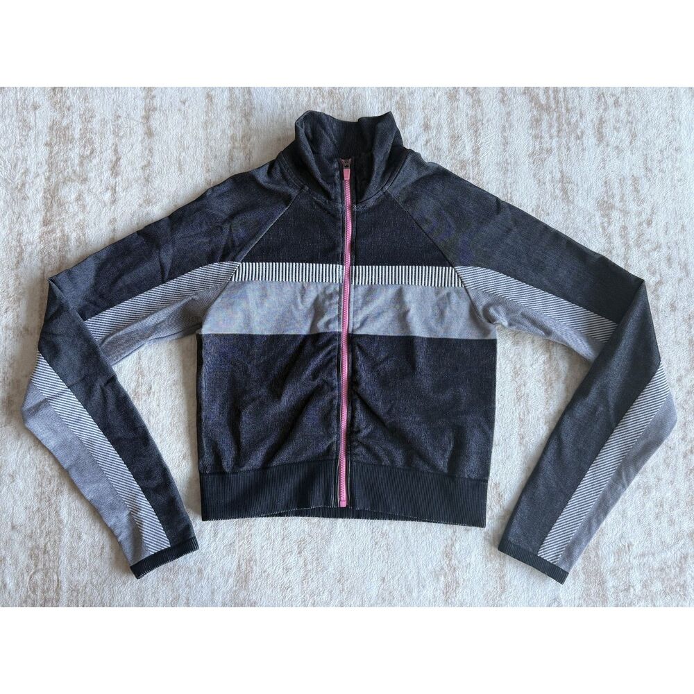 Fabletics Seamless Colorblock Full Zip Jacket Black Gray Pink Size Small